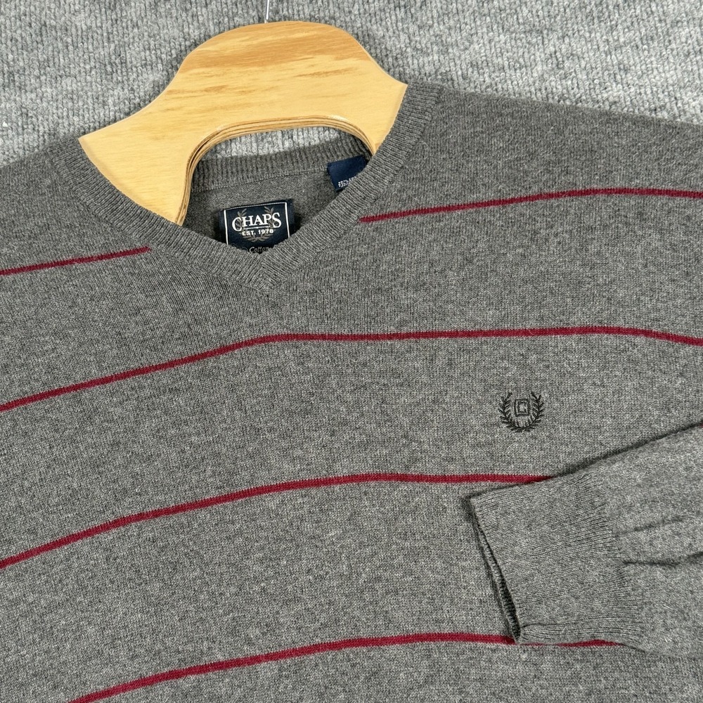 Chaps Sweater Mens 2XL Striped‎ Cashmere Blend Pullover Embroidered Crest Preppy
